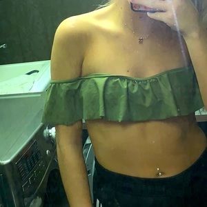 OLIVE GREEN HOLLISTER OFF THE SHOULDERS BIKINI TOP